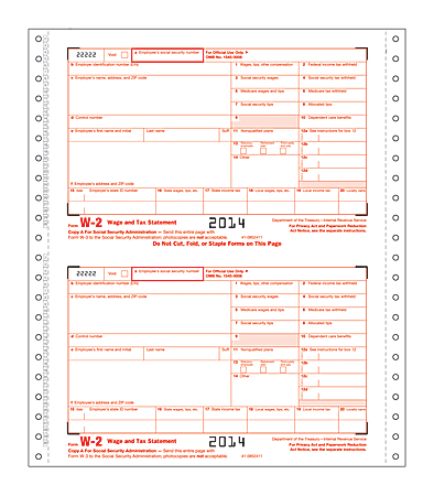 ComplyRight W-2 Continuous Tax Forms, Carbonless, 6-Part, 9 1/2" x 11", Pack Of 25 Forms
