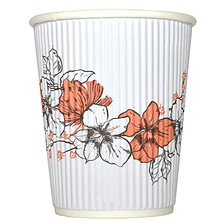 Hotel Emporium Floral Ripple Hot Cups, 8 Oz, 100% Recycled, White, Pack Of 500 Cups
