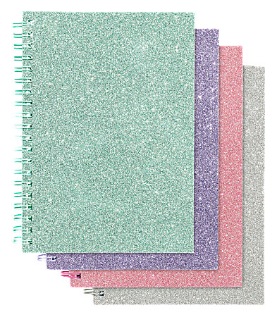 Office Depot® Glitter Notebook, 5" x 7", Wide Ruled, 160 Pages (80 Sheets), Assorted Colors
