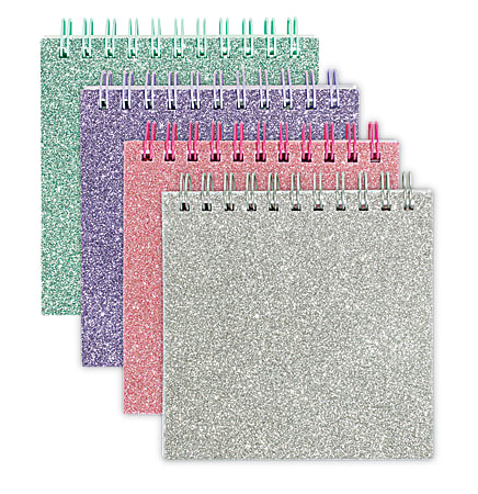 Office Depot® Glitter Memo Book, 4" x 4", Custom Ruled, 160 Pages (80 Sheets), Assorted Colors