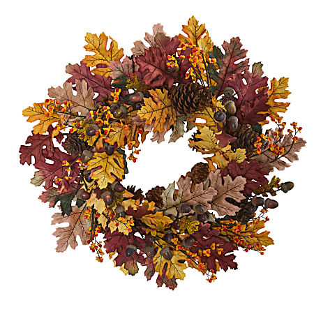 Nearly Natural 24”H Oak Leaf, Acorn And Pine Wreath, 24” x 5”, Multicolor
