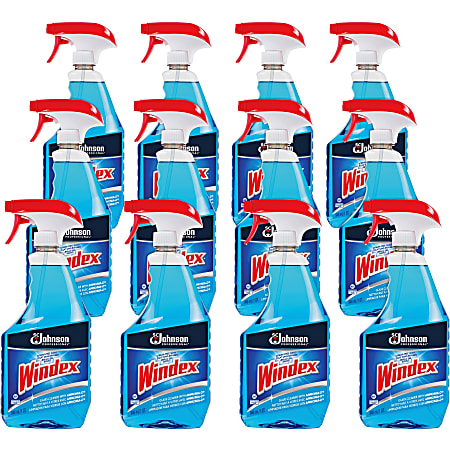 Windex Glass Cleaner With Ammonia-D, 32 Oz, Pack Of 12 Spray Bottles
