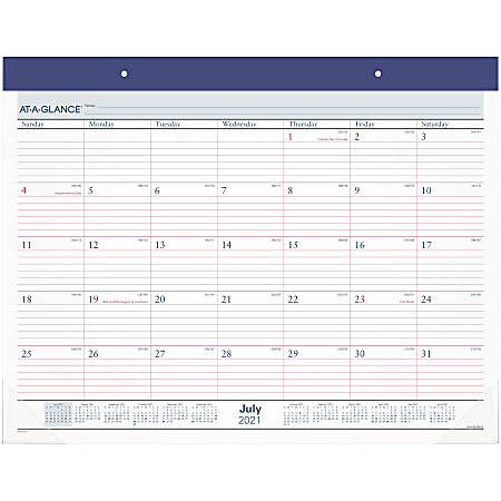 AT-A-GLANCE® 2-Color Academic Monthly Desk Pad Calendar, 21-3/4" x 17", July 2021 To June 2022, AYST2417