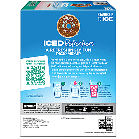 The Original Donut Shop Iced Refreshers Strawberry Acai Flavor Keurig Single Serve K Cup Pods Box of 20 K Cup Pods
