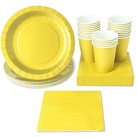 Yellow Party Supplies - 24-Set Paper Tableware - Disposable Dinnerware Set For 24 Guests, Including Paper Plates, Napkins And Cups, Yellow