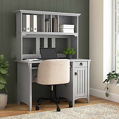 Bush Home Salinas Mission Desk With Hutch, Cape Cod Gray, Standard Delivery