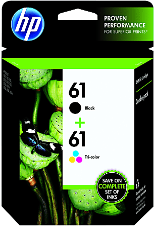 HP 61 Black And Tri-Color Ink Cartridges, Pack Of 2, CR259FN