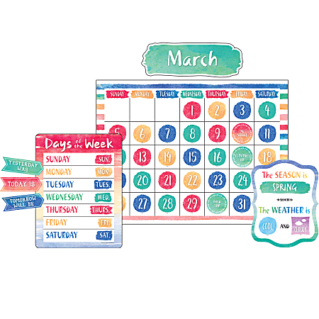 Teacher Created Resources Watercolor Calendar Bulletin Board Set, Pack Of 87 Pieces