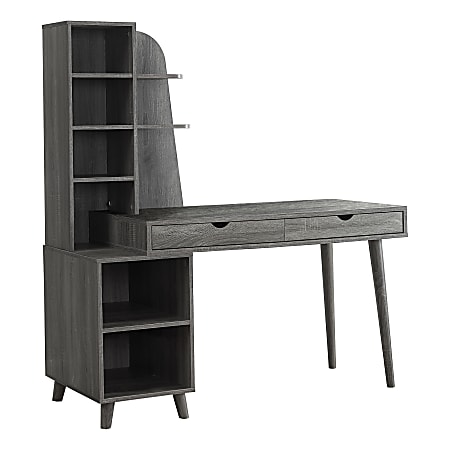 Monarch Specialties Junior 55-1/4" Computer Desk With Bookcase, Gray