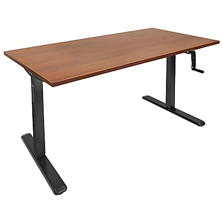 Mount-It! Hand Crank 55"W Standing Desk, Black/Brown