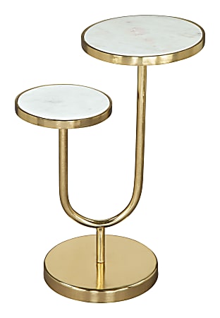 Zuo Modern Marc Marble And Iron Round End Table, 22”H x 15”W x 10”D, White/Gold