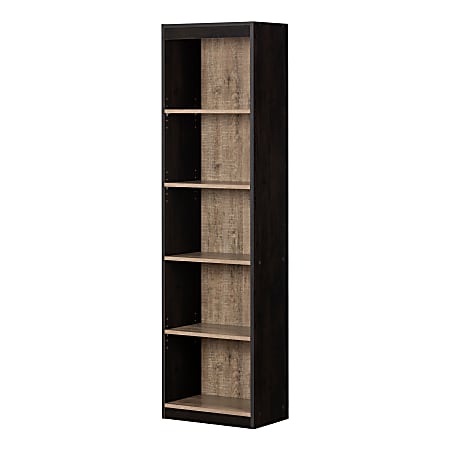South Shore Axess 68-3/4"H 5-Shelf Narrow Bookcase, Weathered Oak/Rubbed Black
