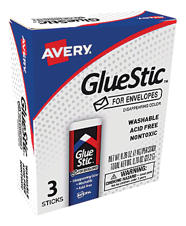 Avery® Disappearing Color Glue Stics For Envelopes, 0.26 Oz, Purple, Pack Of 3