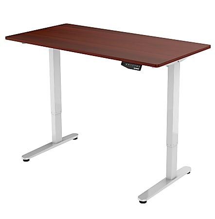 Loctek 55"W Height-Adjustable Desk, Mahogany/White
