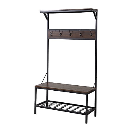Homestar North America Modern 3-Shelf Storage Hall Tree, Black/Mocha