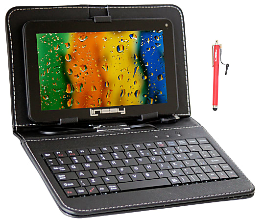 LINSAY Quad-Core Dual Cam Wi-Fi Tablet With Keyboard, 7" Screen, 512MB Memory, 4GB Storage, Android 4.4 KitKat, Black