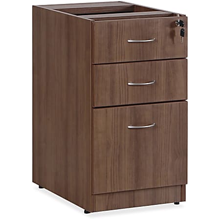 Lorell® Essentials 16"W Vertical 3-Drawer Fixed Pedestal File Cabinet For Computer Desk, Walnut