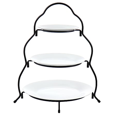 Elama 3-Tier Round Plate 4-Piece Serveware Set, 10-1/2”, White