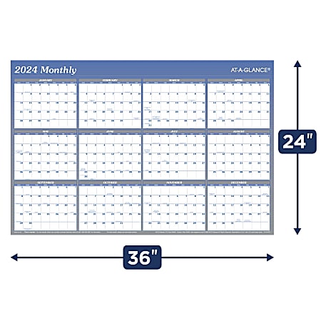 2024 AT A GLANCE VerticalHorizontal Reversible Erasable Yearly Wall Calendar  36 x 24 Blue January to December 2024 A1102 - ODP Business Solutions