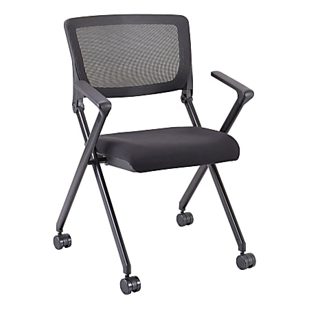 Lorell® Mesh Back Nesting Chairs, With Arms, Black,