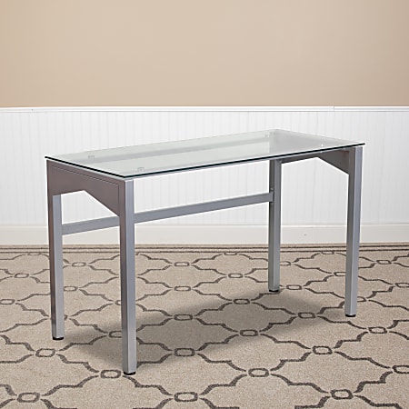 Flash Furniture 48"W Contemporary Glass Computer Desk, Clear/Silver