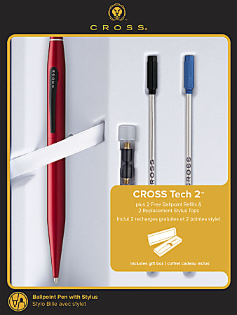 1.0mm Cross Tech2 Ballpoint Pen With Stylus Red Barrel/Black Ink Medium Point 