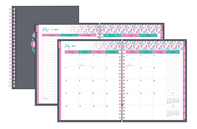 Office Depot® Brand Weekly/Monthly Academic Planner, 8-1/2" x 11", Peonies, July 2019 to June 2020