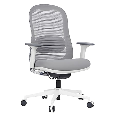 WorkPro&reg; Uomo Ergonomic Mesh/Fabric Mid-Back Office Chair, White/Gray, BIFMA Compliant