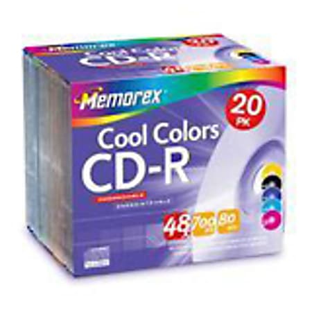 Memorex® Cool Colors CD-R Disc Spindle, Assorted Colors, Pack Of 20 CDs