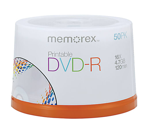 Memorex™ DVD-R Recordable Printable Media Spindle, 4.7GB/120 Minutes, Pack Of 50