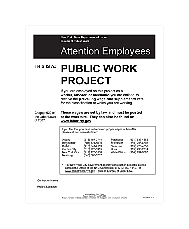 ComplyRight™ State Specialty Poster, Public Work Project, English, New York, 8 1/2" x 11"