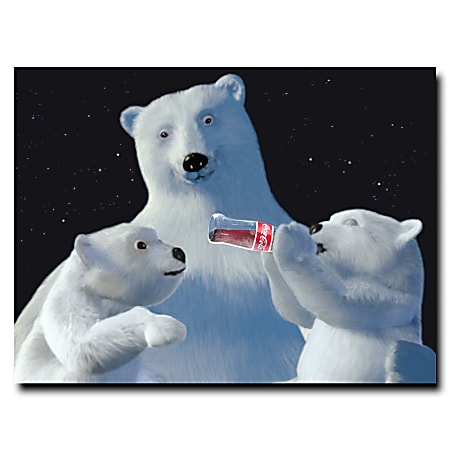Trademark Global Coke Polar Bear With Cubs And Coke Bottle Gallery-Wrapped Canvas Print By Coca-Cola, 18"H x 24"W
