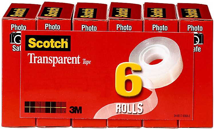 Scotch Transparent Tape, 3/4 in x 1296 in, 6 Tape Rolls, Clear, Home Office and School Supplies
