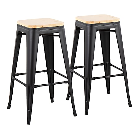 LumiSource Oregon Contemporary Bar Stools, Natural Wood/Black, Set Of 2 Stools