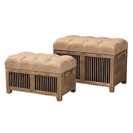 Baxton Studio Clement Storage Trunk Ottomans, Beige, Set Of 2 Ottomans
