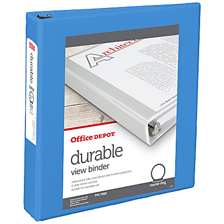 Office Depot® 3-Ring Durable View Binder, 1-1/2" Round Rings, 49% Recycled, Sky Blue