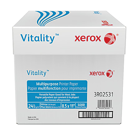 Xerox® Vitality™ Multi-Use Printer & Copy Paper, White, Letter (8.5" x 11"), 5000 Sheets Per Case, 24 Lb, 92 Brightness, FSC® Certified