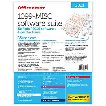 Office Depot 1099-MISC Inkjet/Laser Tax Forms 25 Recipients 4-part For 2017 Tax 