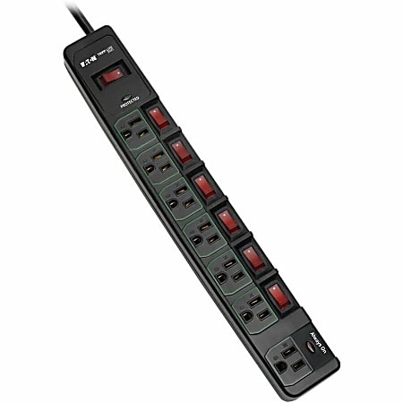 Eaton Tripp Lite Series ECO-Surge 7-Outlet Surge Protector, 6 ft. Cord, 1080 Joules, 6 Individually Controlled Outlets, Black Housing - TLP76MSGB