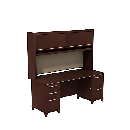 Bush Business Furniture Enterprise 72"W Office Desk With Hutch And Credenza, Harvest Cherry, Standard Delivery