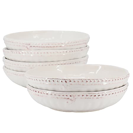 Modern Southern Home 6-Piece Stoneware Embossed Dinner Bowl Set, 9”, White