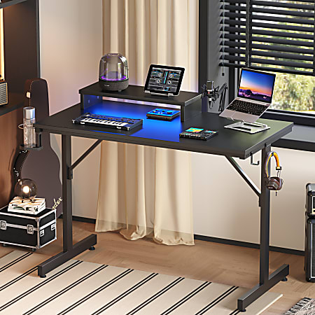 Bestier 42 W Small LED Gaming Computer Desk With Monitor Stand Cup