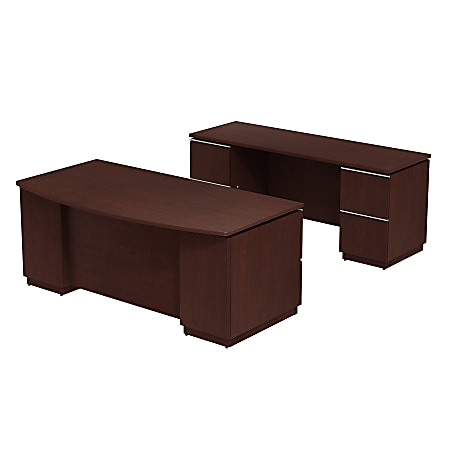 Bush Business Furniture Milano2 72"W x 36"D Bow Front U Shaped Desk With Hutch, Harvest Cherry, Standard Delivery