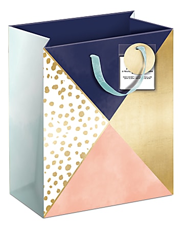 Lady Jayne Gift Bag With Tissue Paper And Hang Tag, Smalll, Navy And Coral Color Block