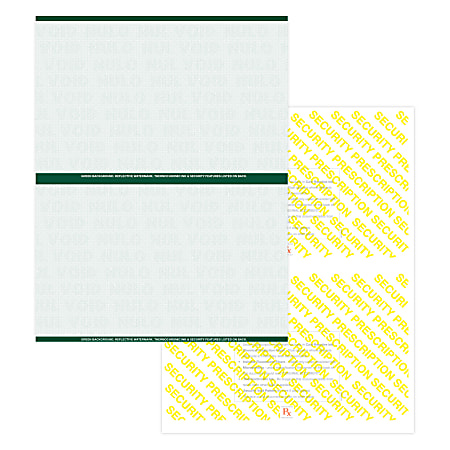 High Security Medicaid Compliant Laser RX Prescription Paper Stock – 2 Up On 8.5" x 11" Perforated Sheet, Green, Pack Of 1,000 Sheets