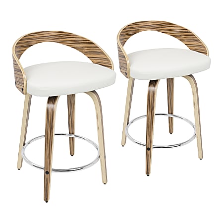 LumiSource Grotto Mid-Century Modern Counter Stools, Zebra/White, Set Of 2 Stools