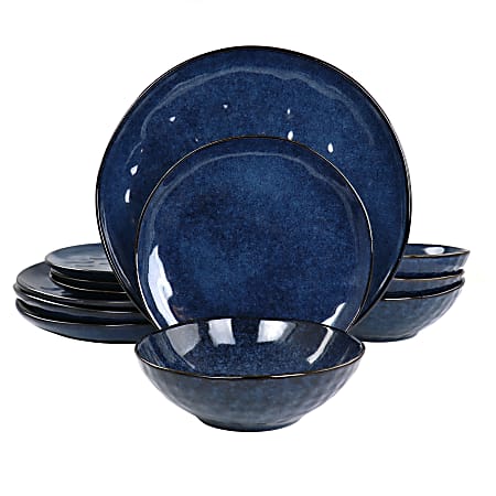 Elama Samara Stoneware Dinnerware Set, Blue, Set Of 12 Pieces