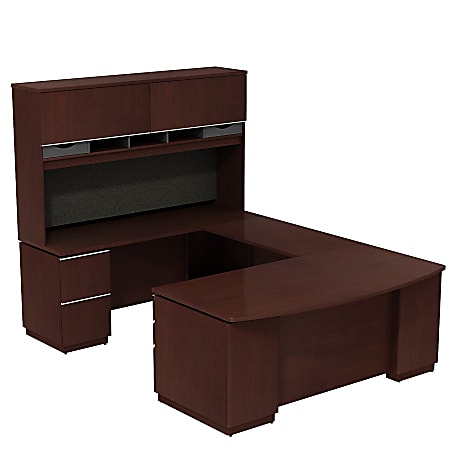 Bush Business Furniture Milano2 72"W x 36"D Bow Front U Shaped Desk With Hutch, Harvest Cherry, Premium Installation