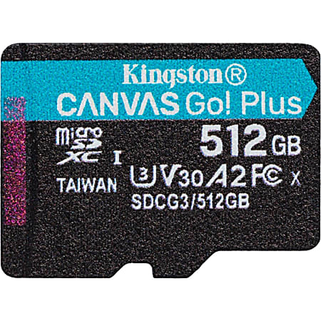 Kingston Canvas Go! Plus SDCG3 512 GB Class 10/UHS-I (U3) microSDXC - 170 MB/s Read - 90 MB/s Write - Lifetime Warranty