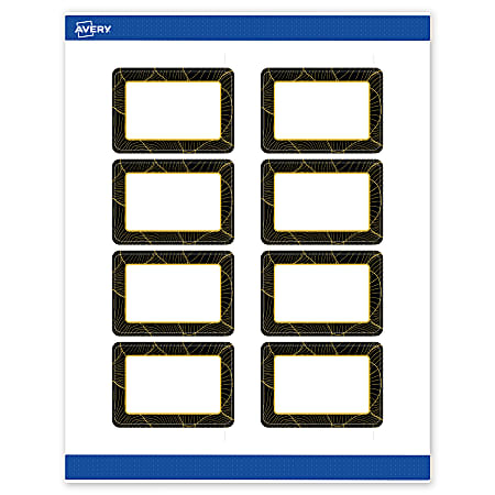 Avery® Printable Labels With Sure Feed® Technology, S00-ETH, Rectangle, 2" x 3", Matte White With Preprinted Black/Gold Vein Border, Pack Of 80